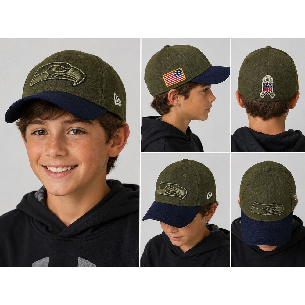 Seattle Seahawks New Era 39THIRTY Hat 2017 Salute To Service Youth Child Flex Fi